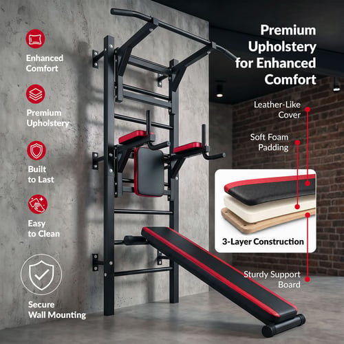 Training dip bars with wall ladder attachment HS-1008K_7