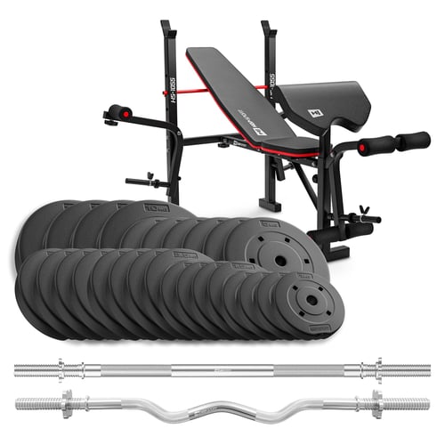 Composite Weight Plates Set 100 kg with 1055 Bench (Straight Bar, Curl Bar)_1