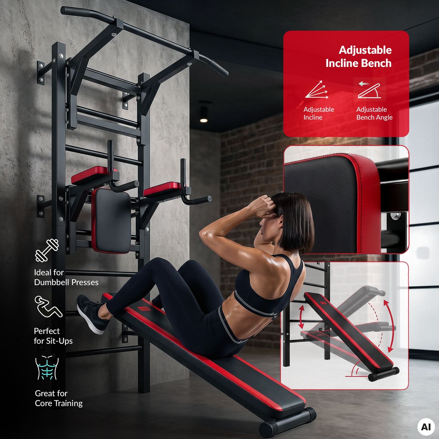 Training dip bars with wall ladder attachment HS-1008K