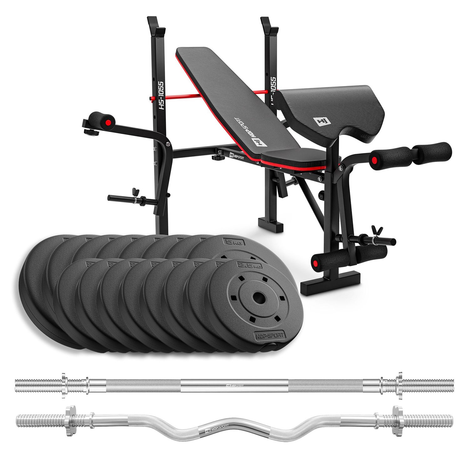Composite Weight Plates Set 60 kg With 1055 Bench (Straight Bar, Curl Bar)