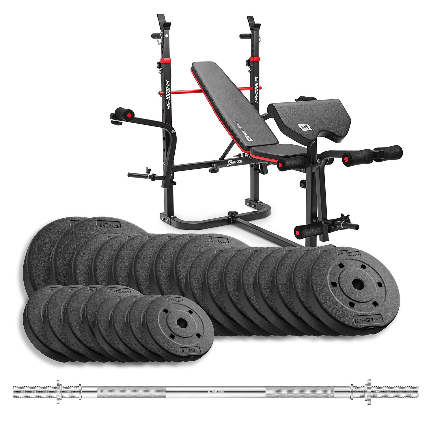 Composite Weight Plates Set 80 kg With 1065 Bench And Straight Barbell