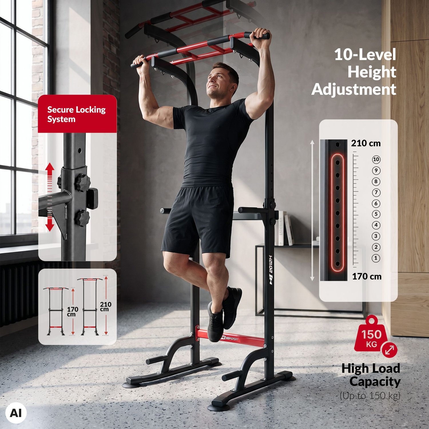 Adjustable Stationary Dip Bar with Pull-Up Bar HS-2012K