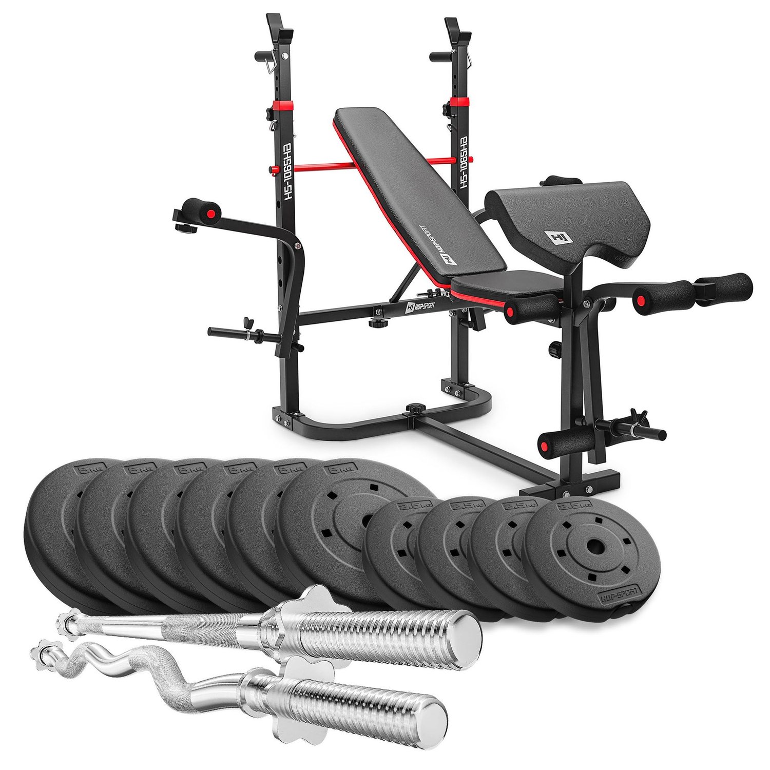 Composite Weight Plates Set 40 kg With 1065 Bench (Straight Bar, Curl Bar)