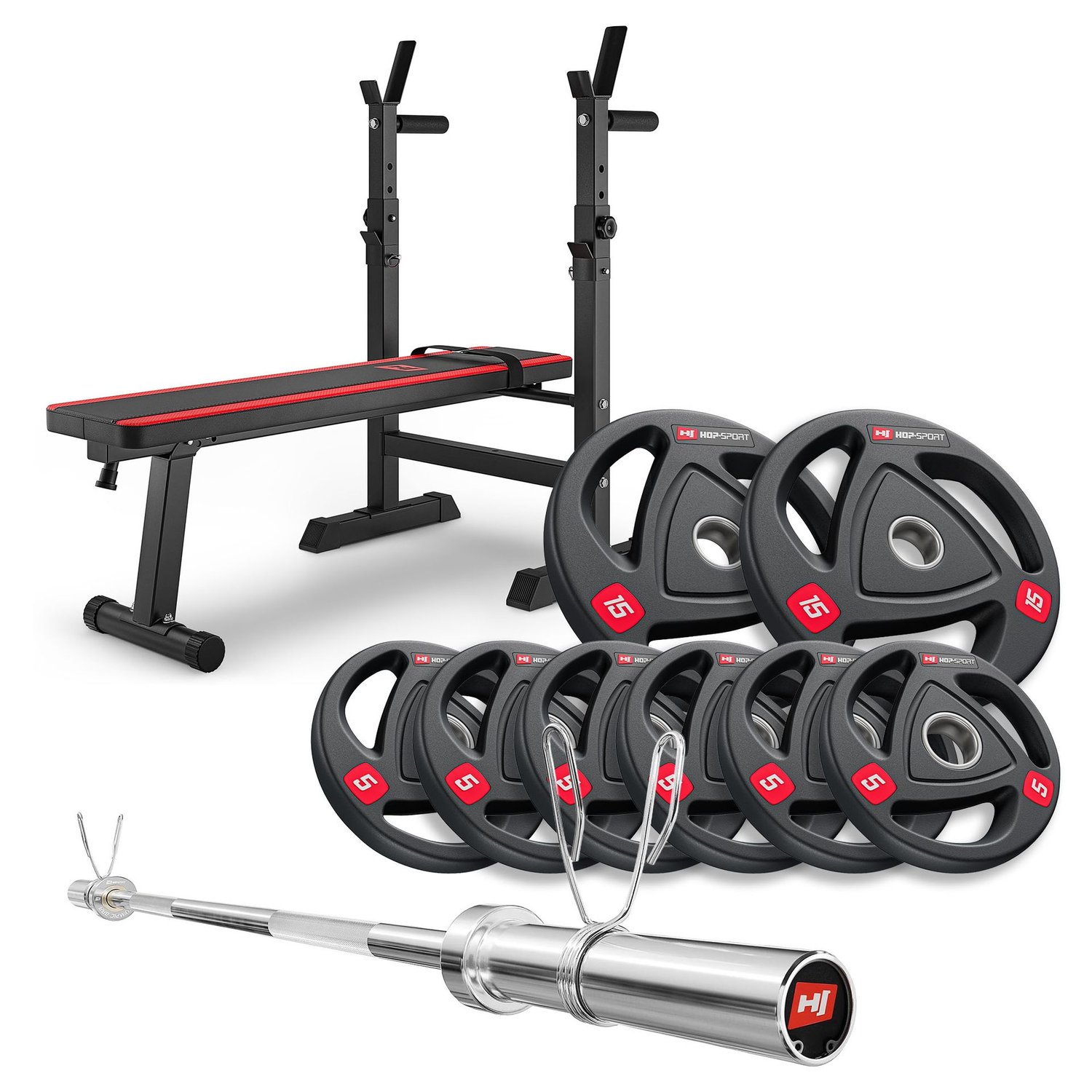 Olympic Weight Plates Set 60 kg with 1080 Bench and Straight Barbell