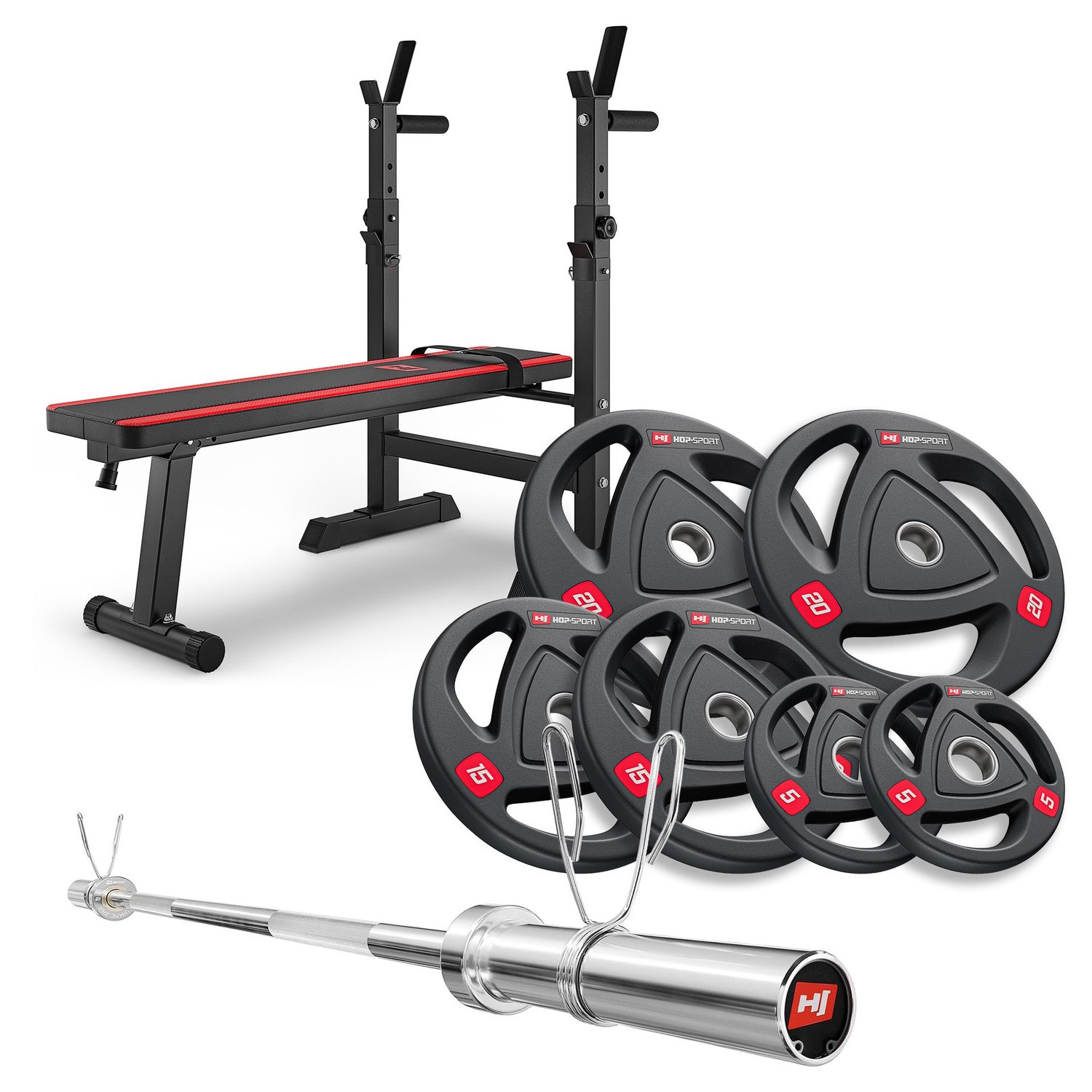 Olympic Weight Plates Set 80 kg with 1080 and Straight Barbell