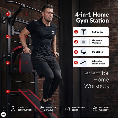Training dip bars with wall ladder attachment HS-1008K_4