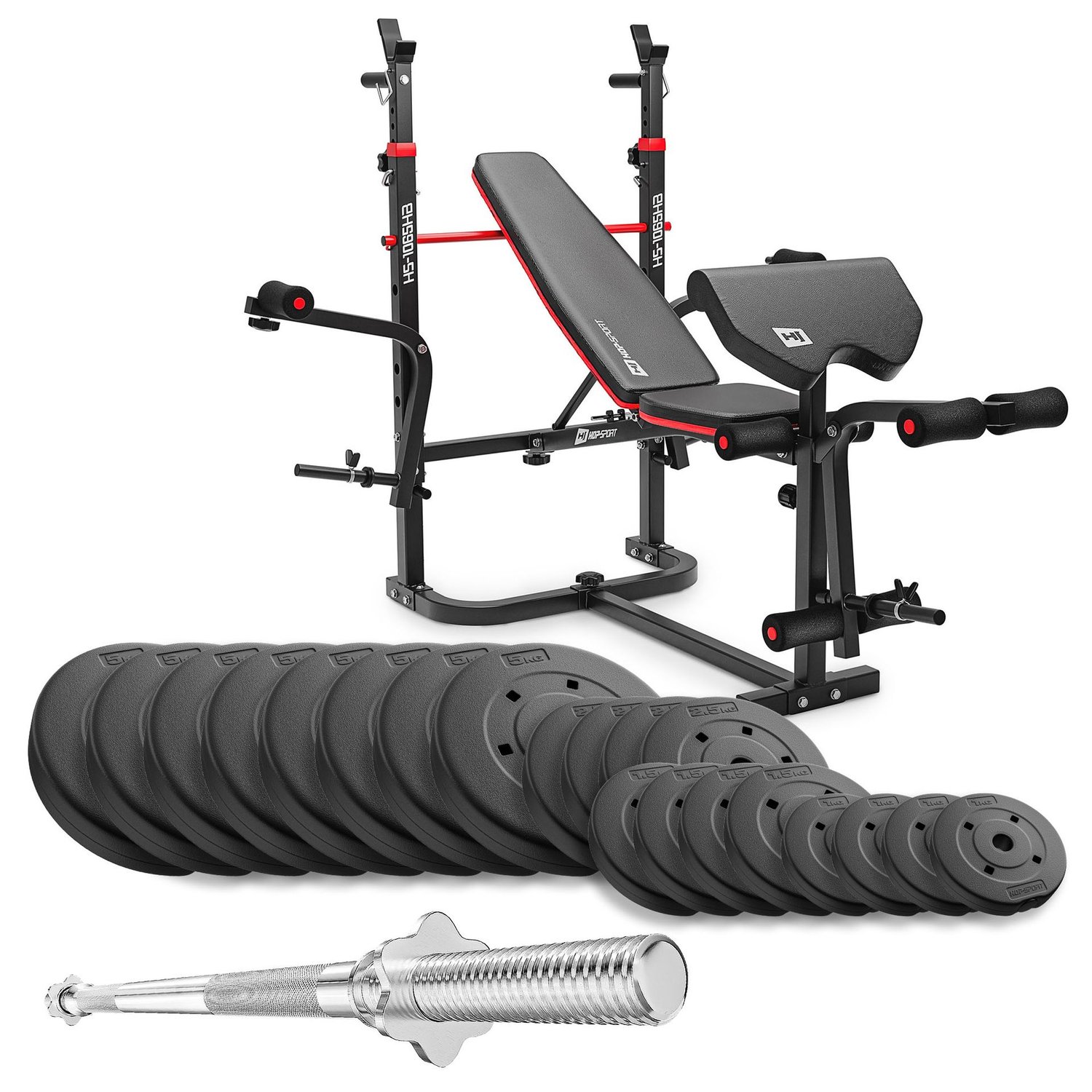 Composite Weight Plates Set 60 kg With 1065 Bench And Straight Barbell