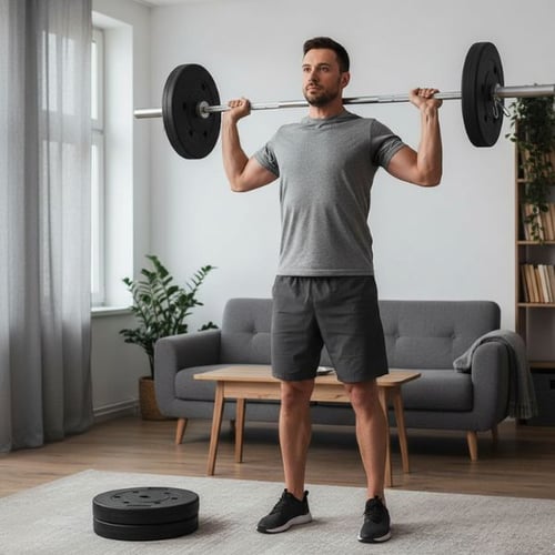 Home strength workout with barbell