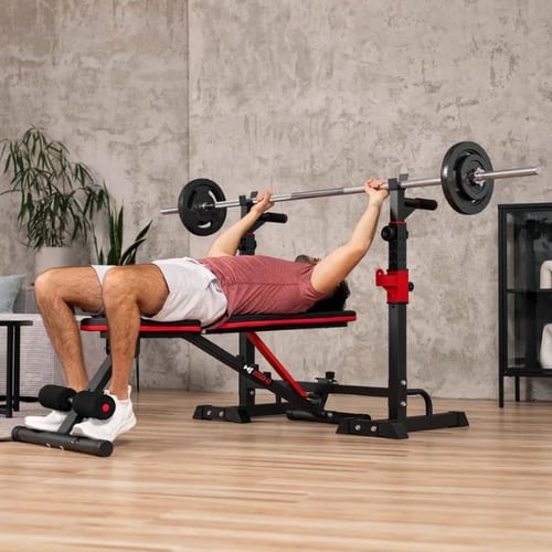 flat bench press with barbell on Hop-Sport workout bench