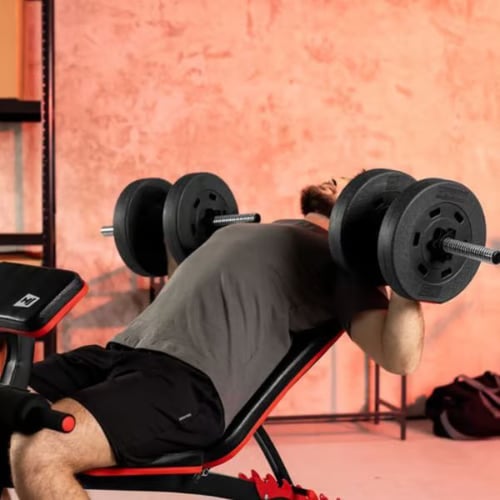 incline dumbbell press on Hop-Sport bench