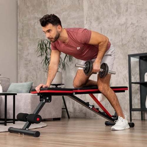 Dumbbell row on Hop-Sport workout bench