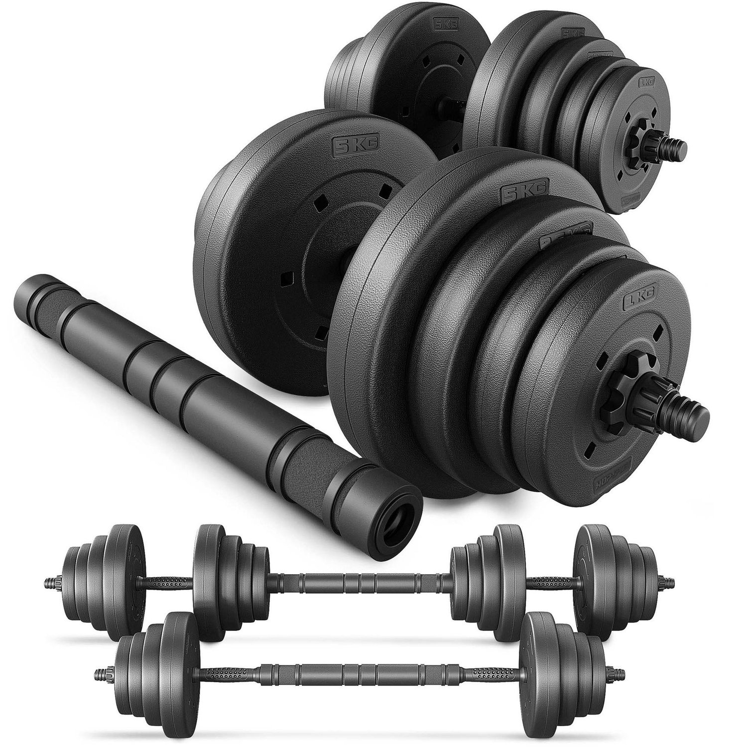 2-in-1 Composite Dumbbell Set 2 x 20 kg with Barbell Connector