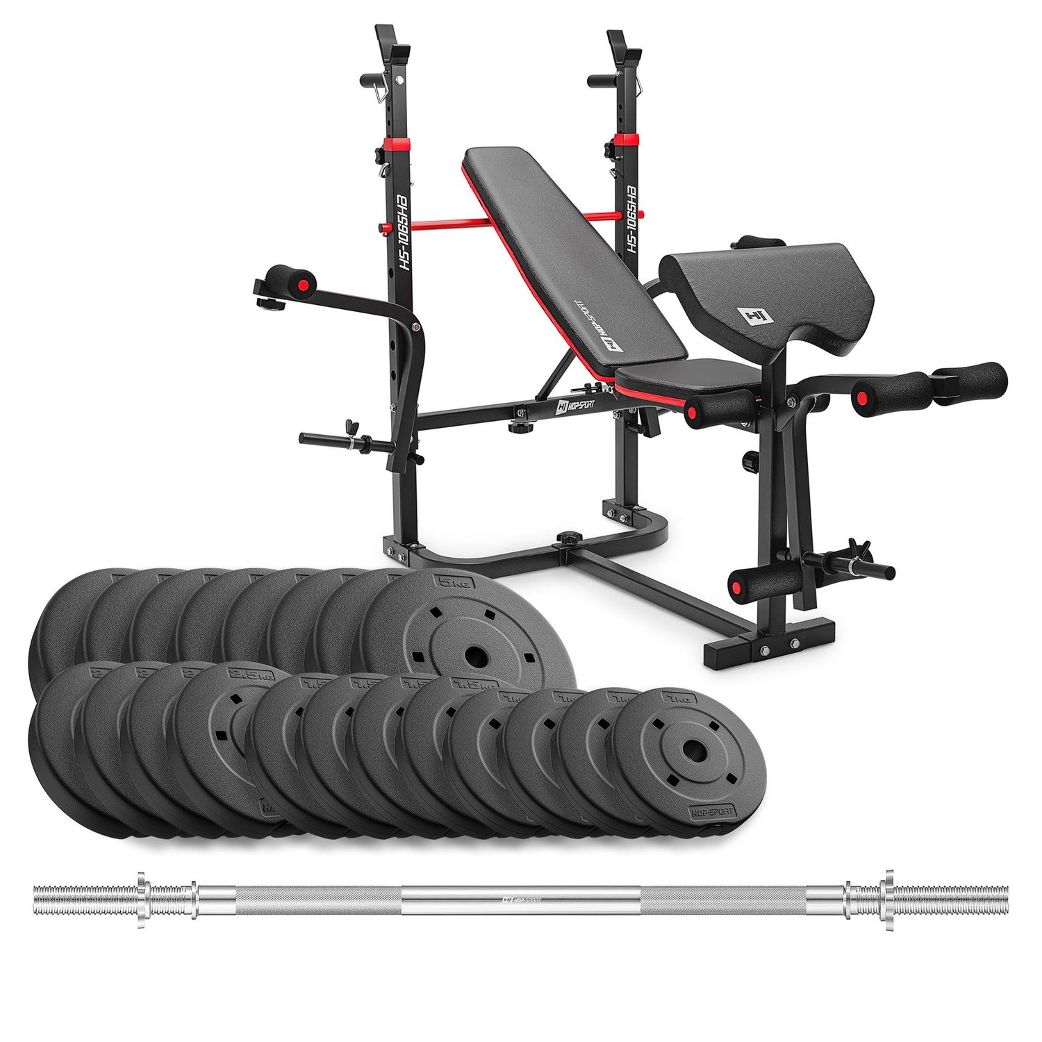 Composite Weight Plates Set 60 kg With 1065 Bench And Straight Barbell