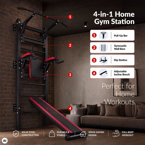 Training dip bars with wall ladder attachment HS-1008K_5