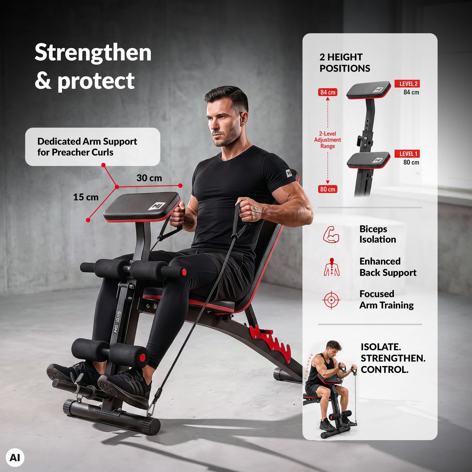 Training Bench with Preacher Curl Pad HS-1035