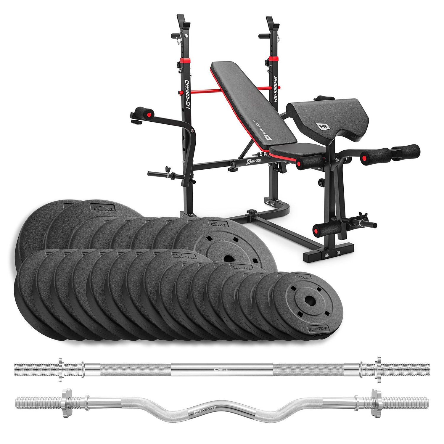 Composite Weight Plates Set 80 kg With 1065 Bench (Straight Bar, Curl Bar)