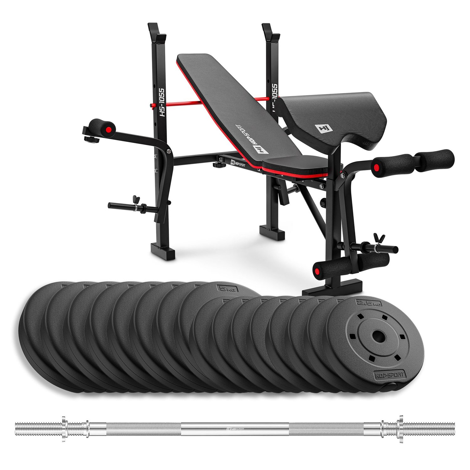 Composite Weight Plates Set 60 kg With 1055 Bench And Straight Barbell